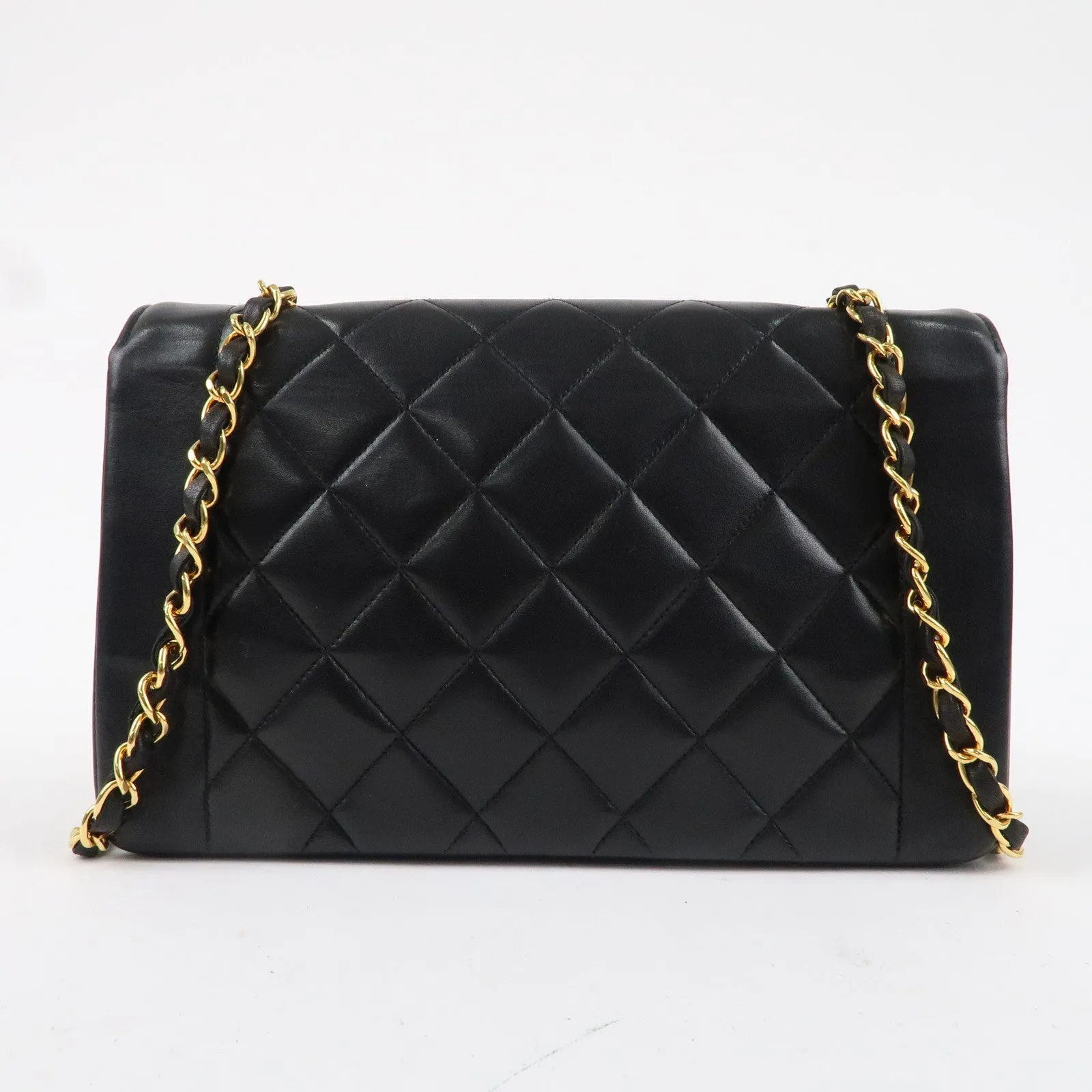 CHANEL Matelasse Lambskin Diana Chain Shoulder Bag Black A01165