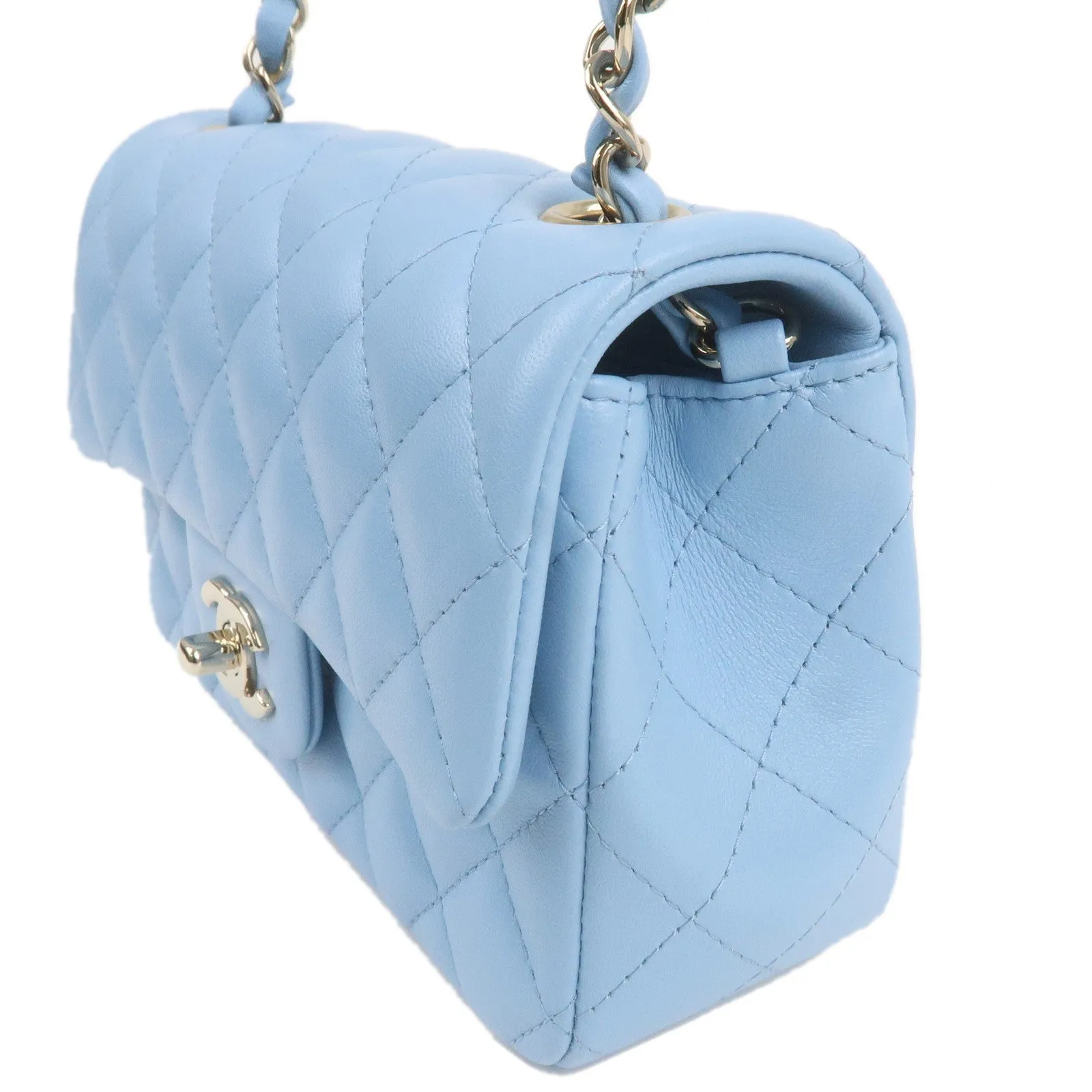 CHANEL Mini Matelasse Lamb Skin Chain Shoulder Bag Blue A69900
