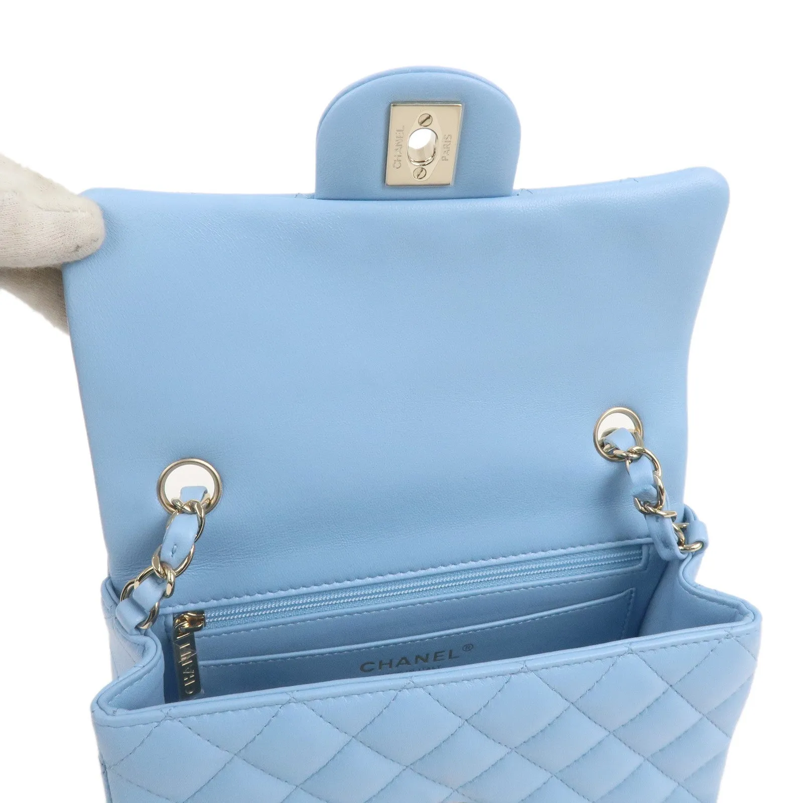 CHANEL Mini Matelasse Lamb Skin Chain Shoulder Bag Blue A69900