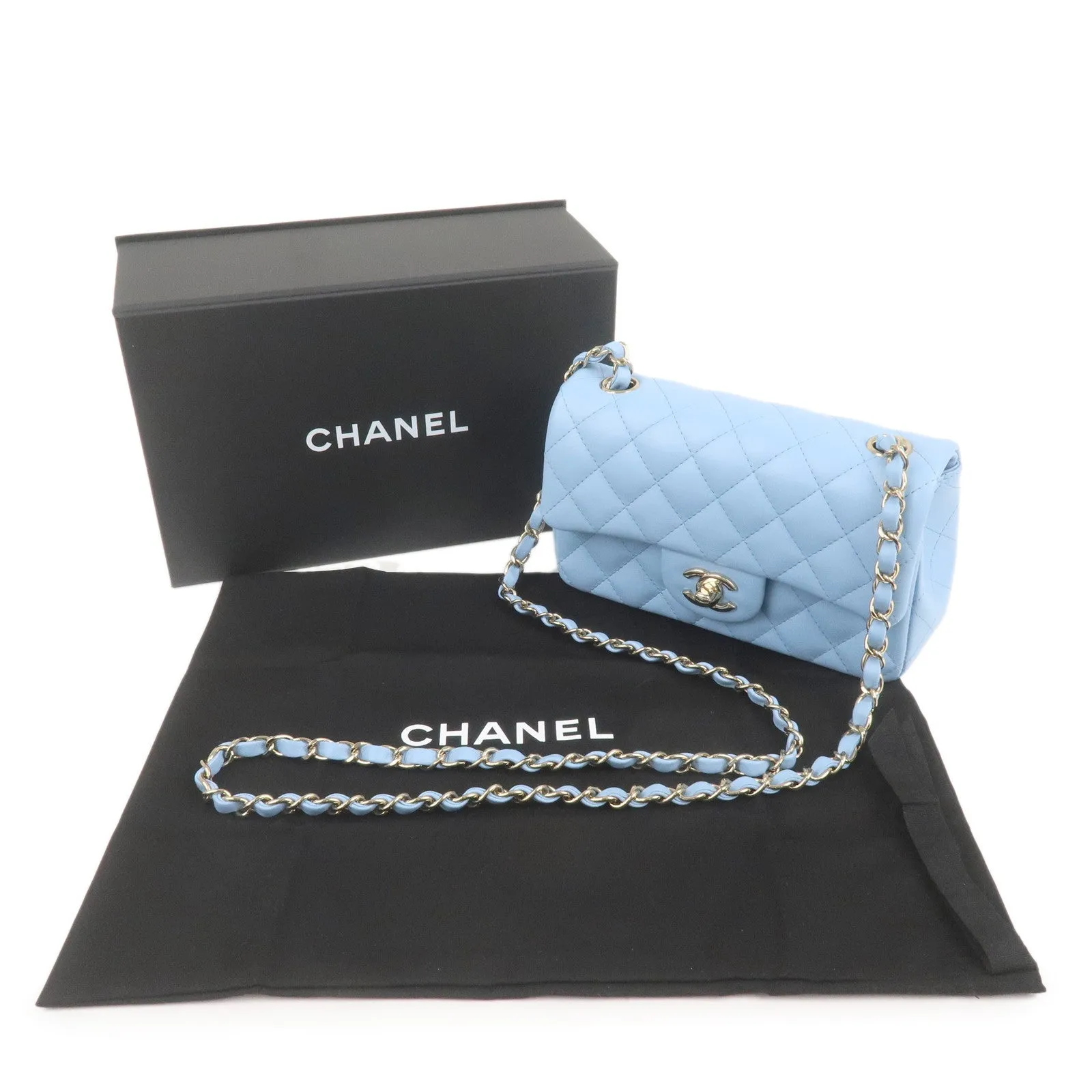 CHANEL Mini Matelasse Lamb Skin Chain Shoulder Bag Blue A69900