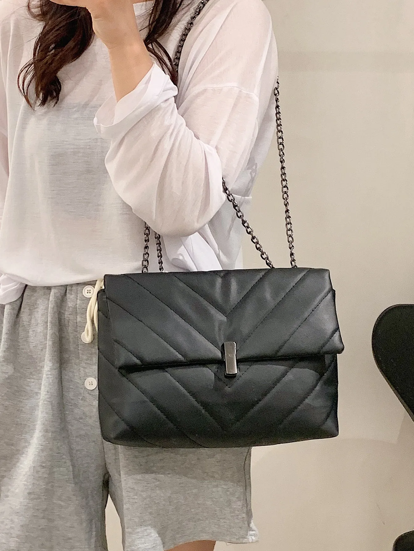 Chevron Flap Chain Bag