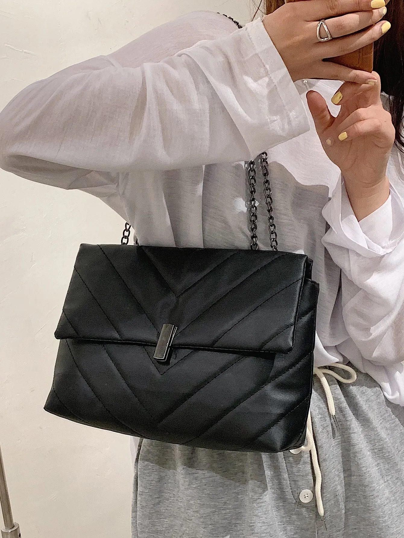 Chevron Flap Chain Bag