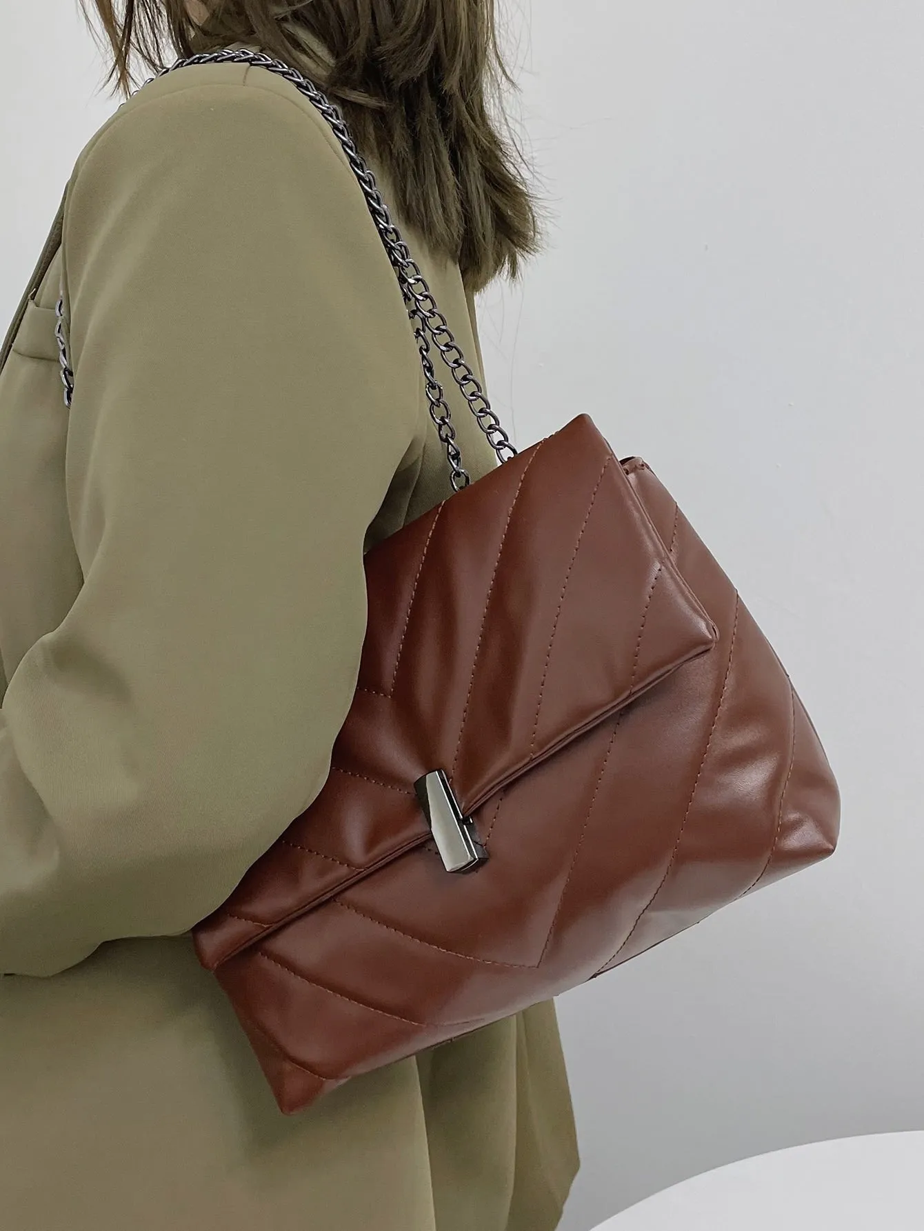 Chevron Flap Chain Bag