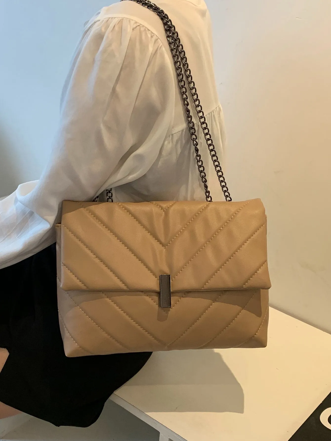 Chevron Flap Chain Bag