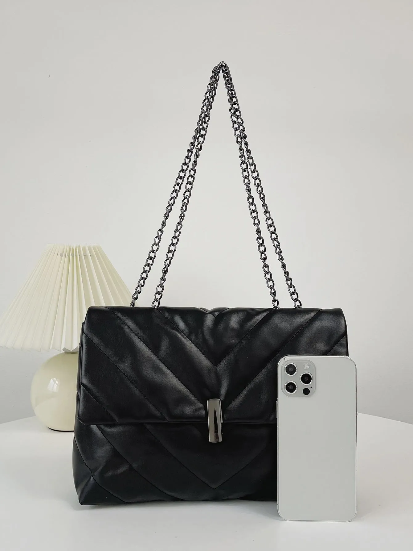 Chevron Flap Chain Bag