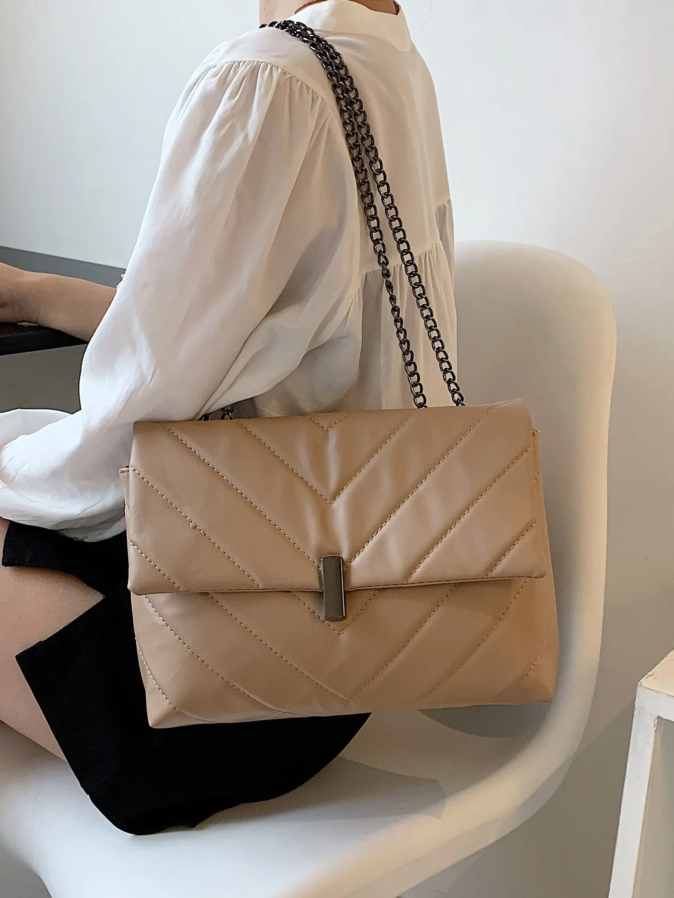 Chevron Flap Chain Bag