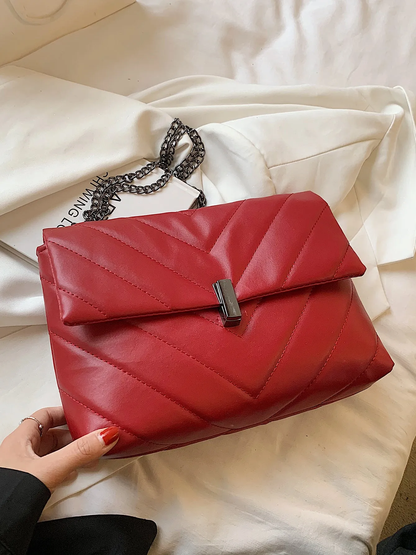 Chevron Flap Chain Bag