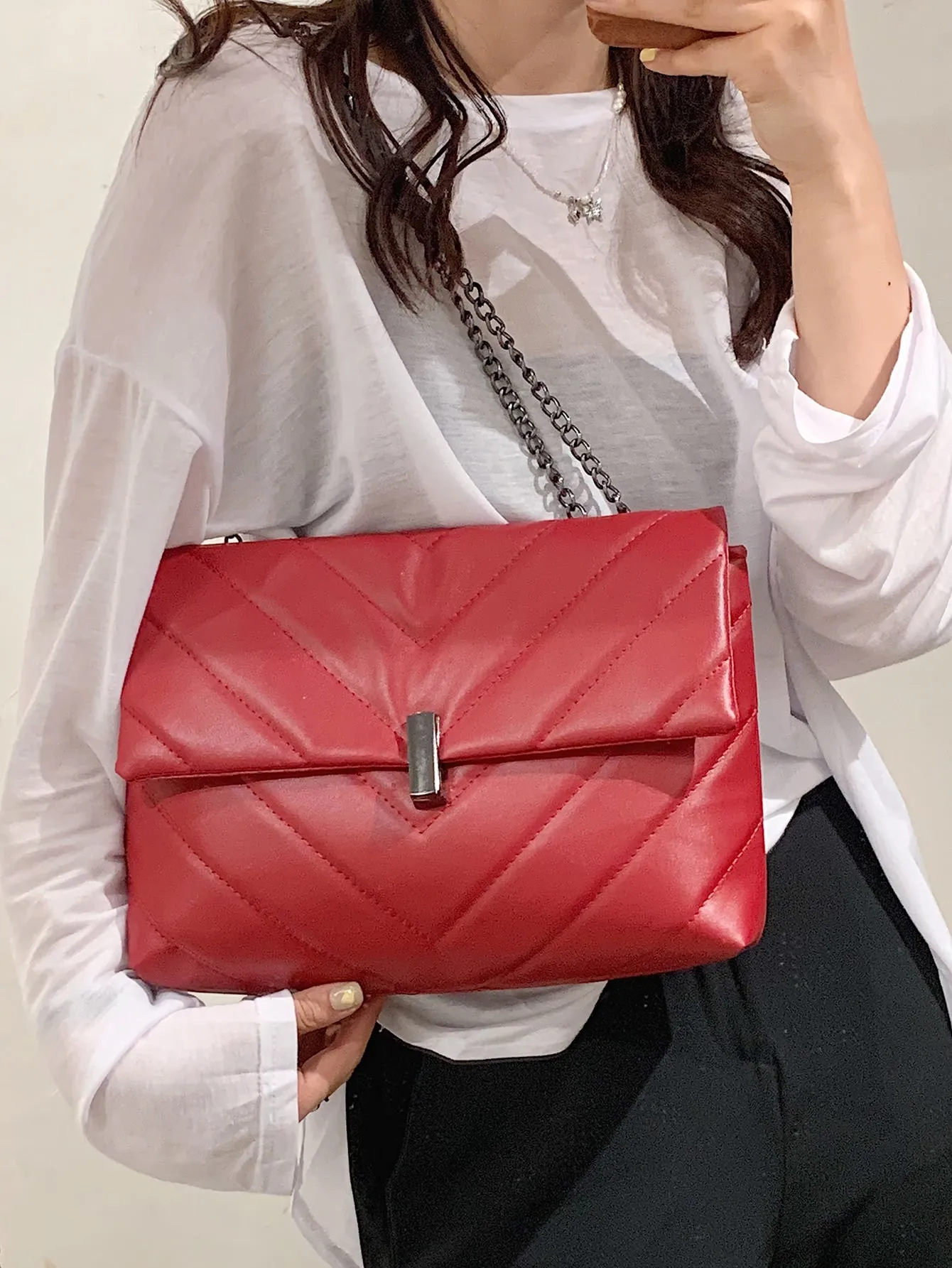 Chevron Flap Chain Bag
