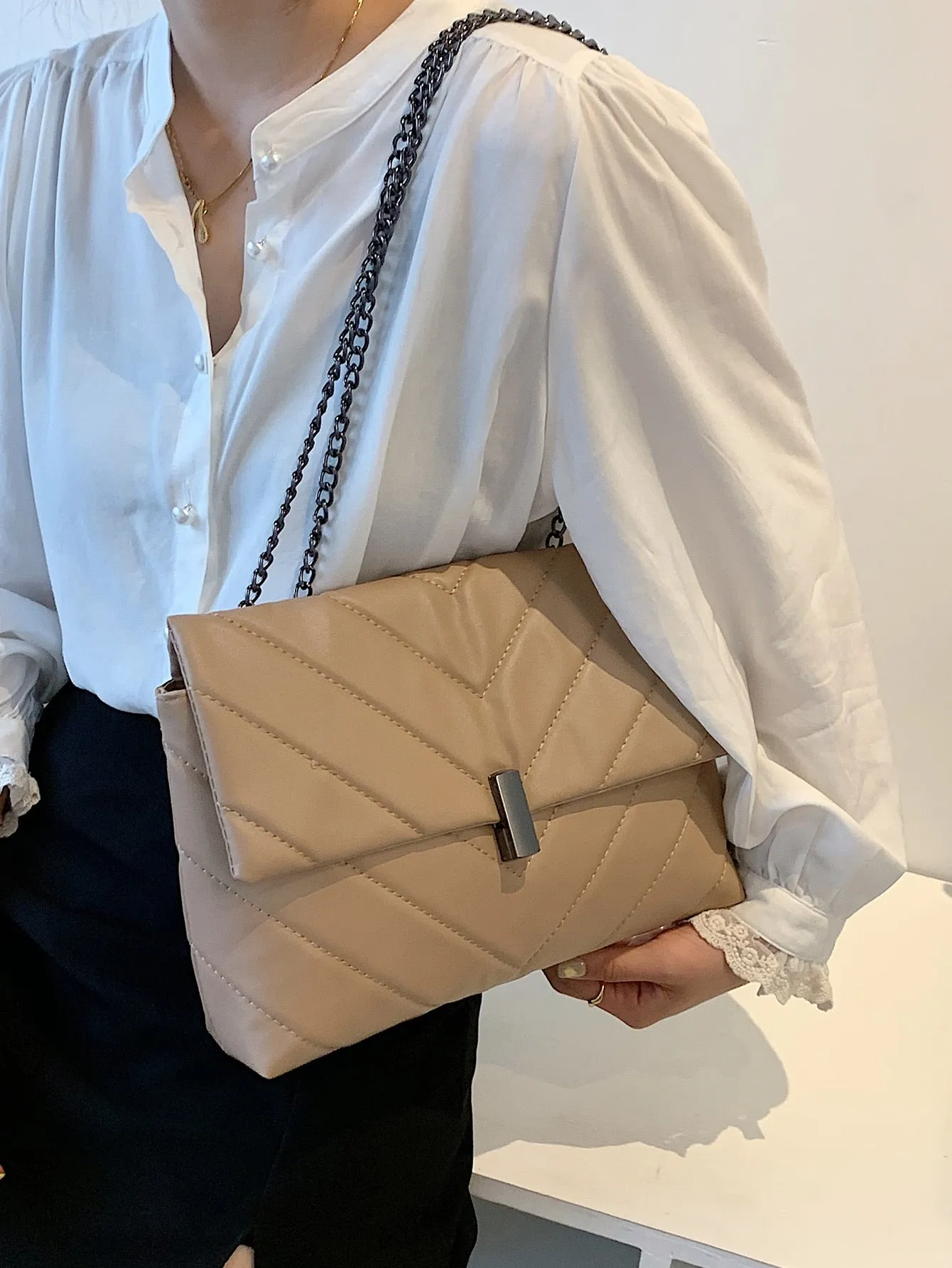 Chevron Flap Chain Bag