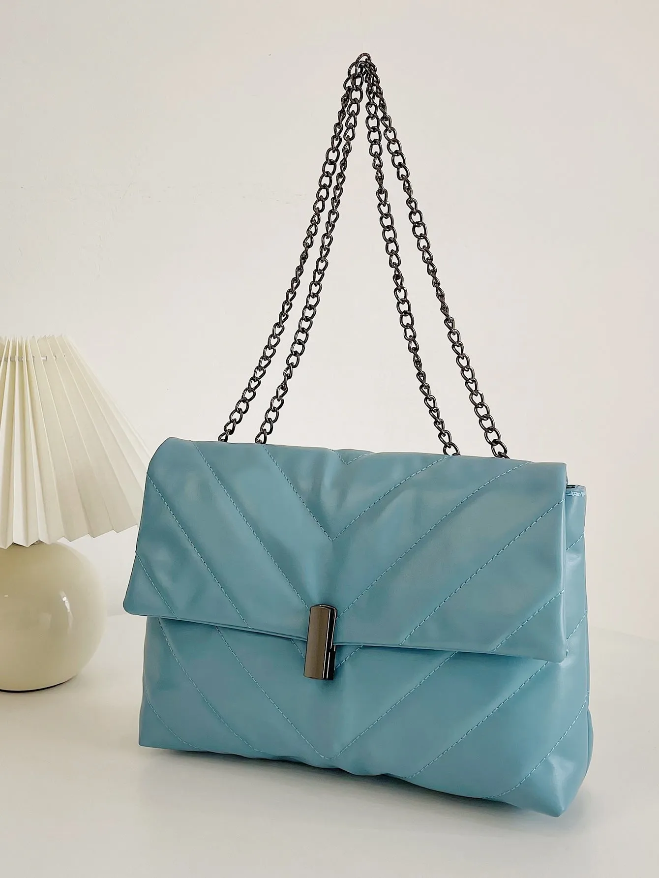 Chevron Flap Chain Bag