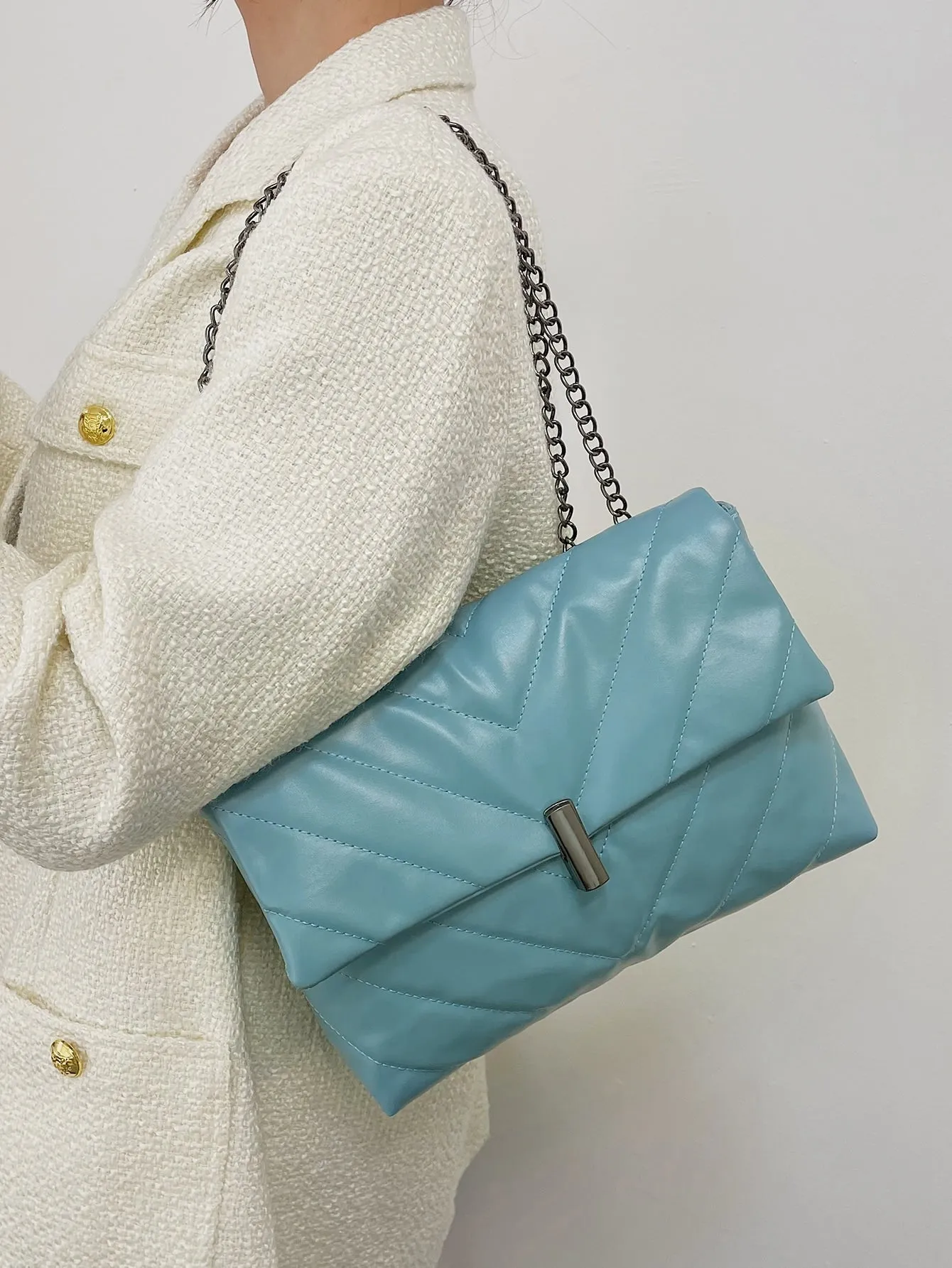 Chevron Flap Chain Bag