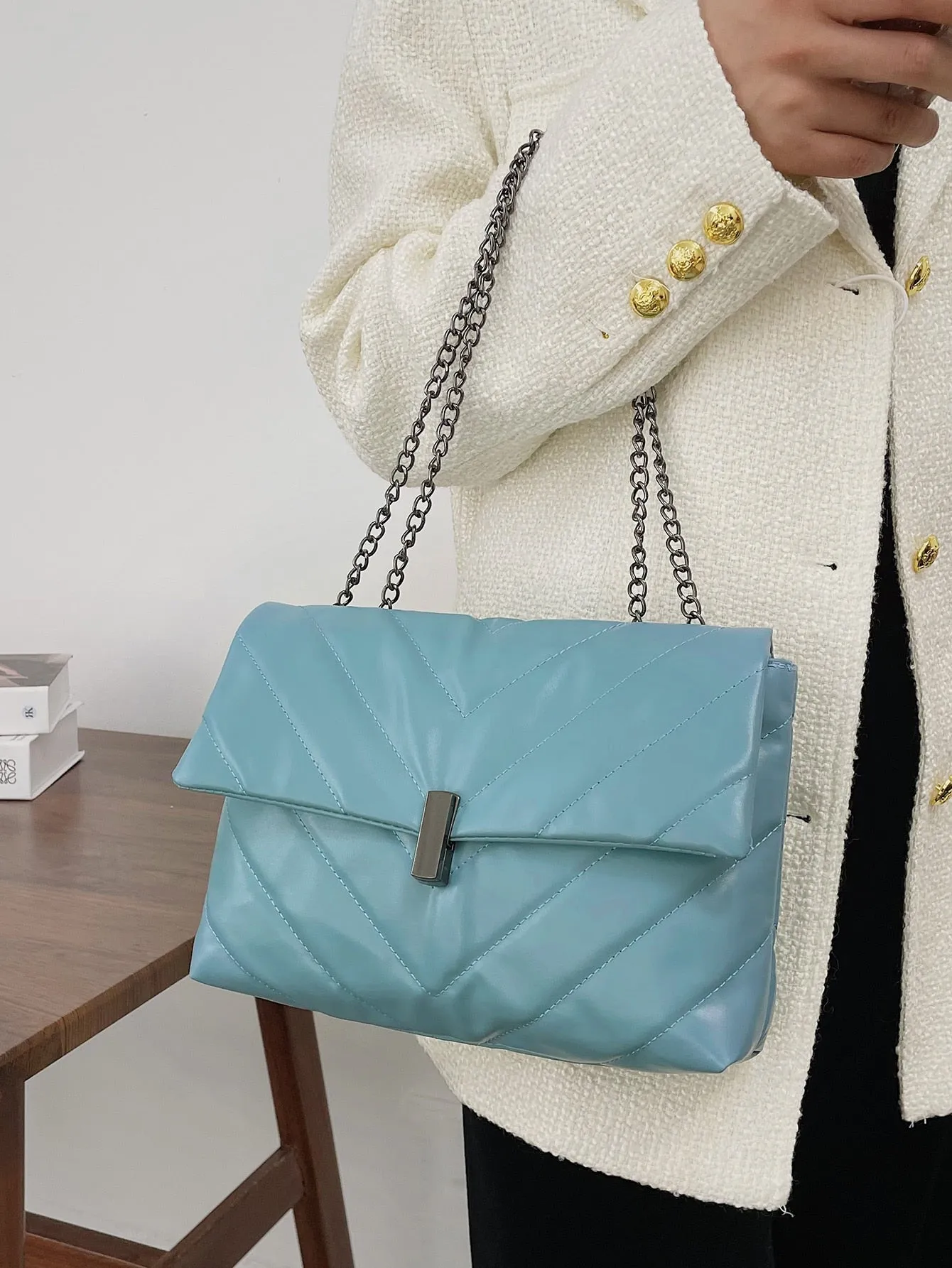 Chevron Flap Chain Bag