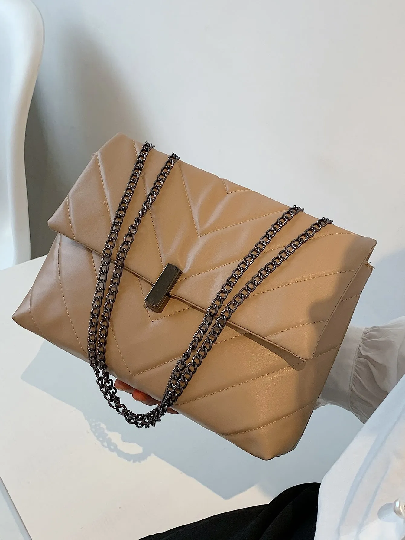 Chevron Flap Chain Bag