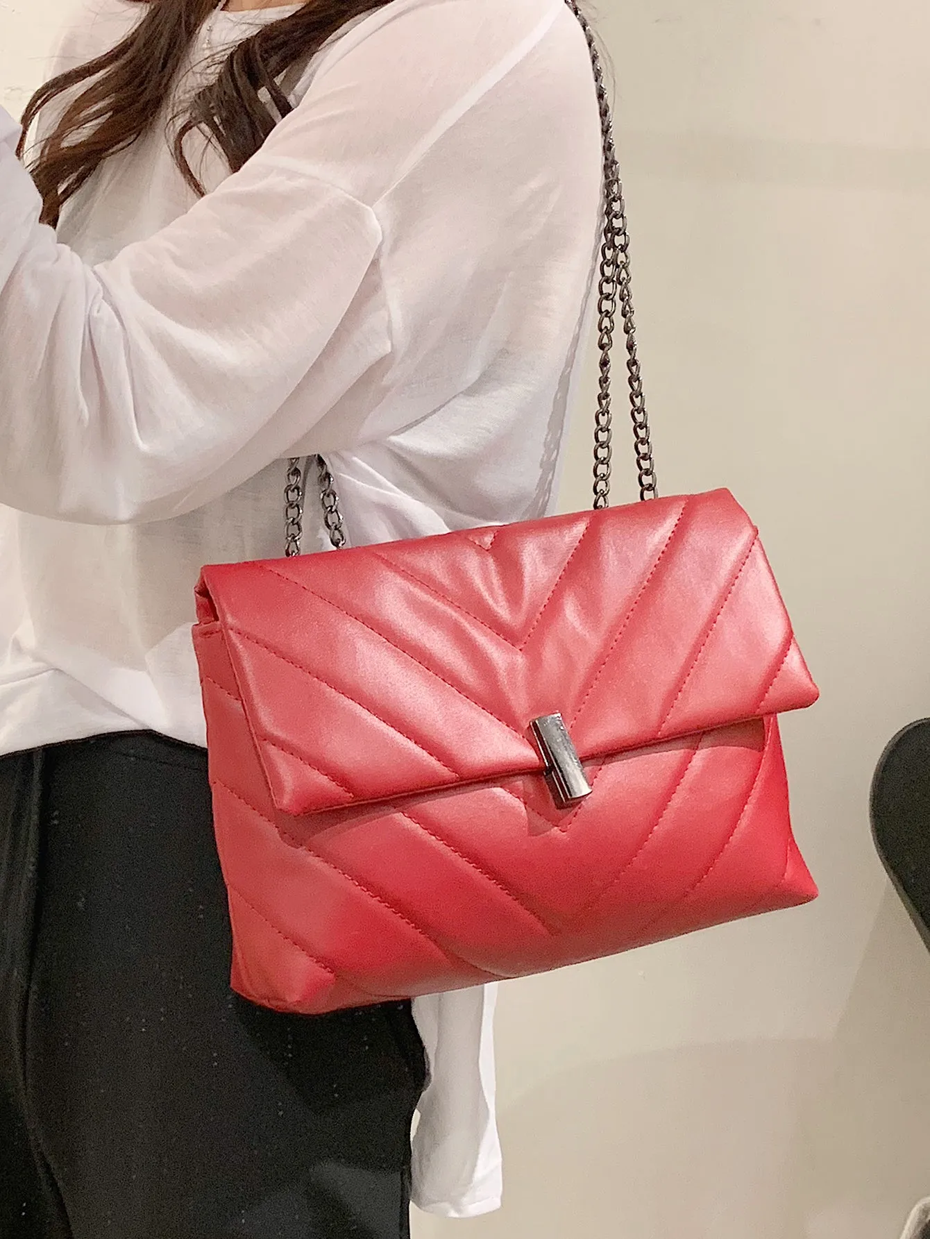 Chevron Flap Chain Bag