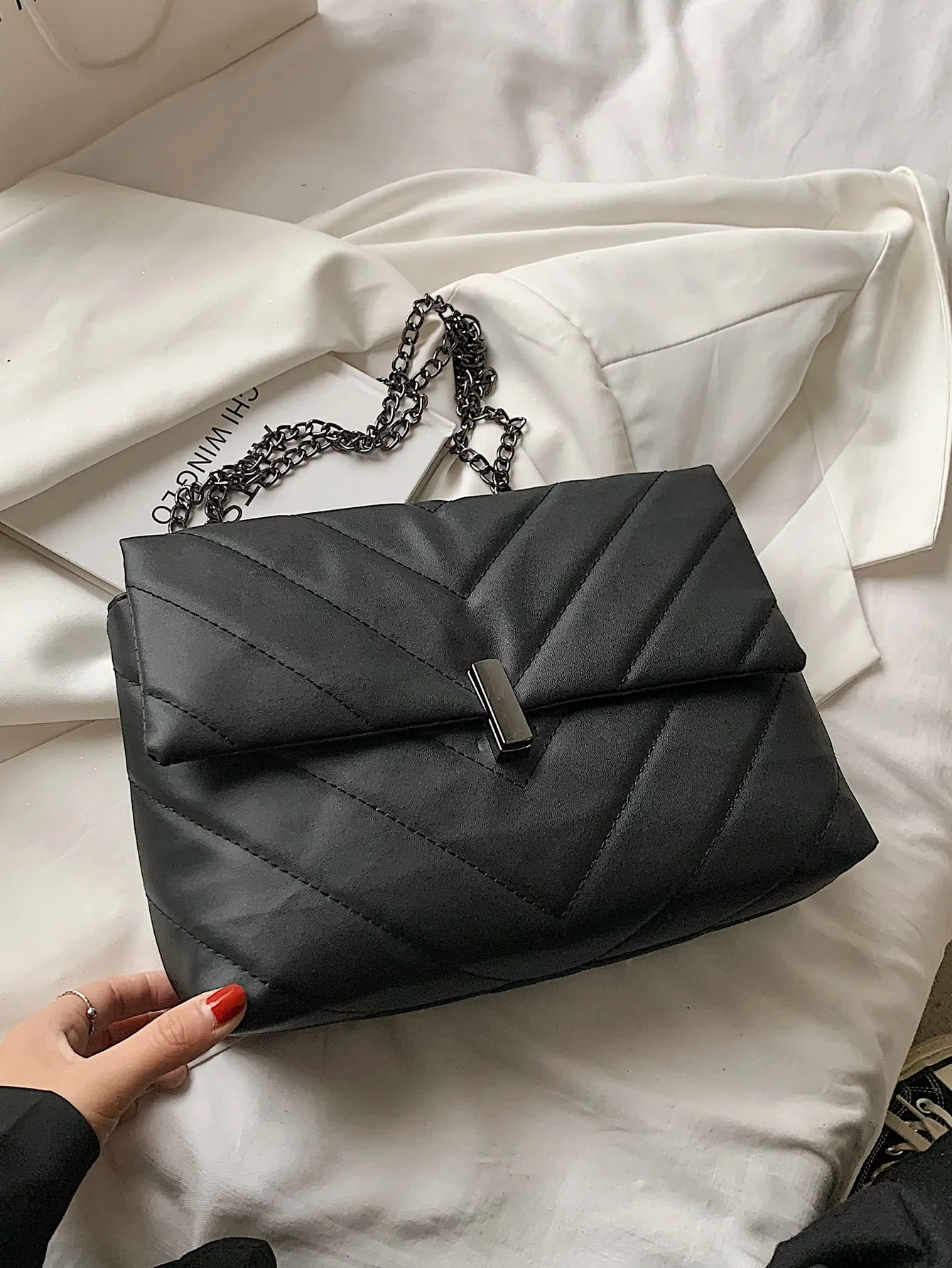 Chevron Flap Chain Bag
