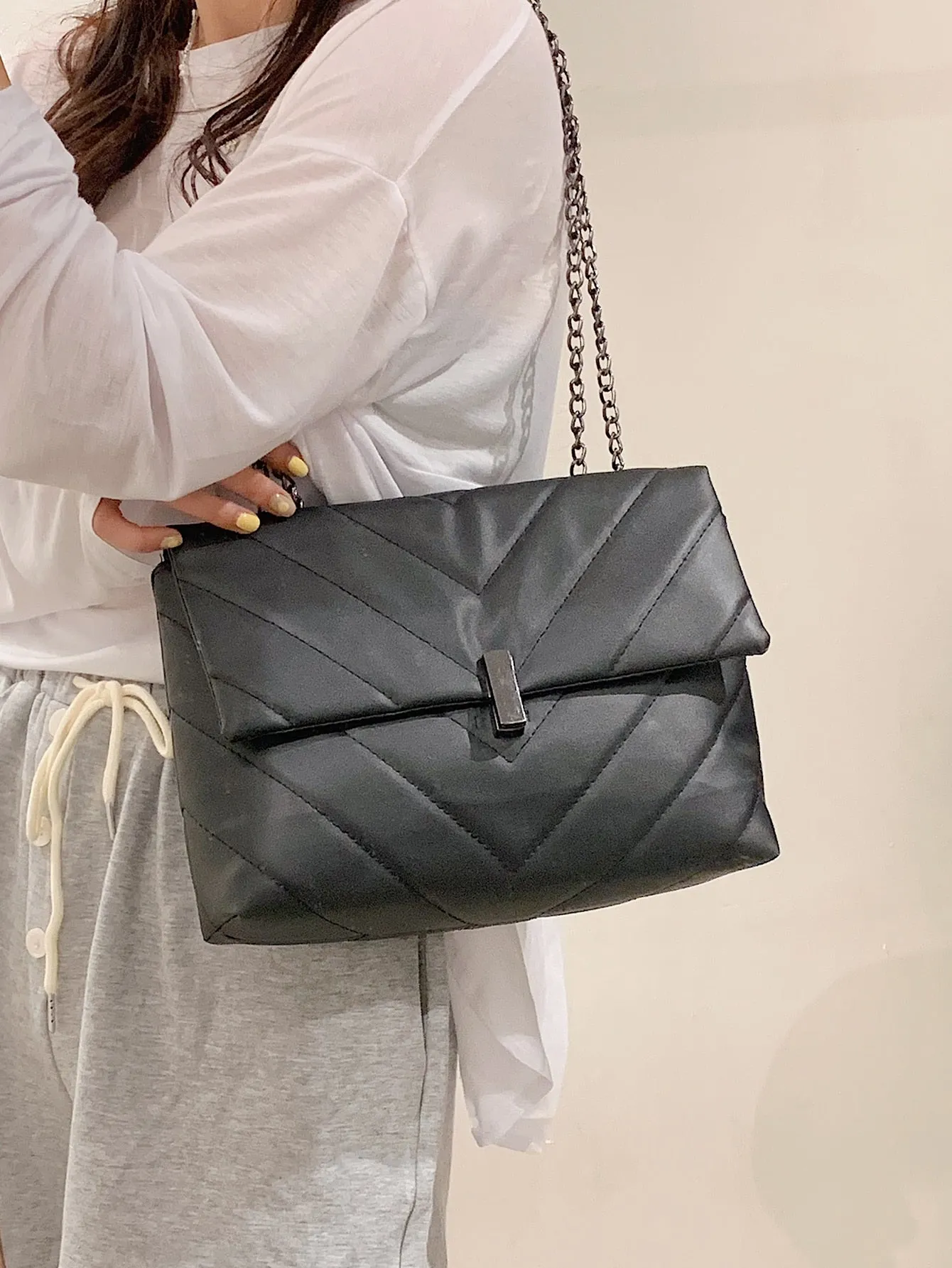 Chevron Flap Chain Bag