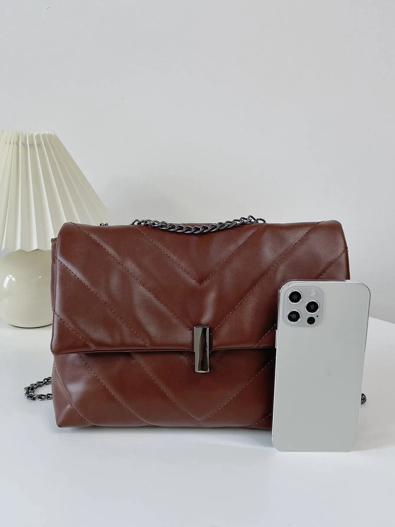 Chevron Flap Chain Bag