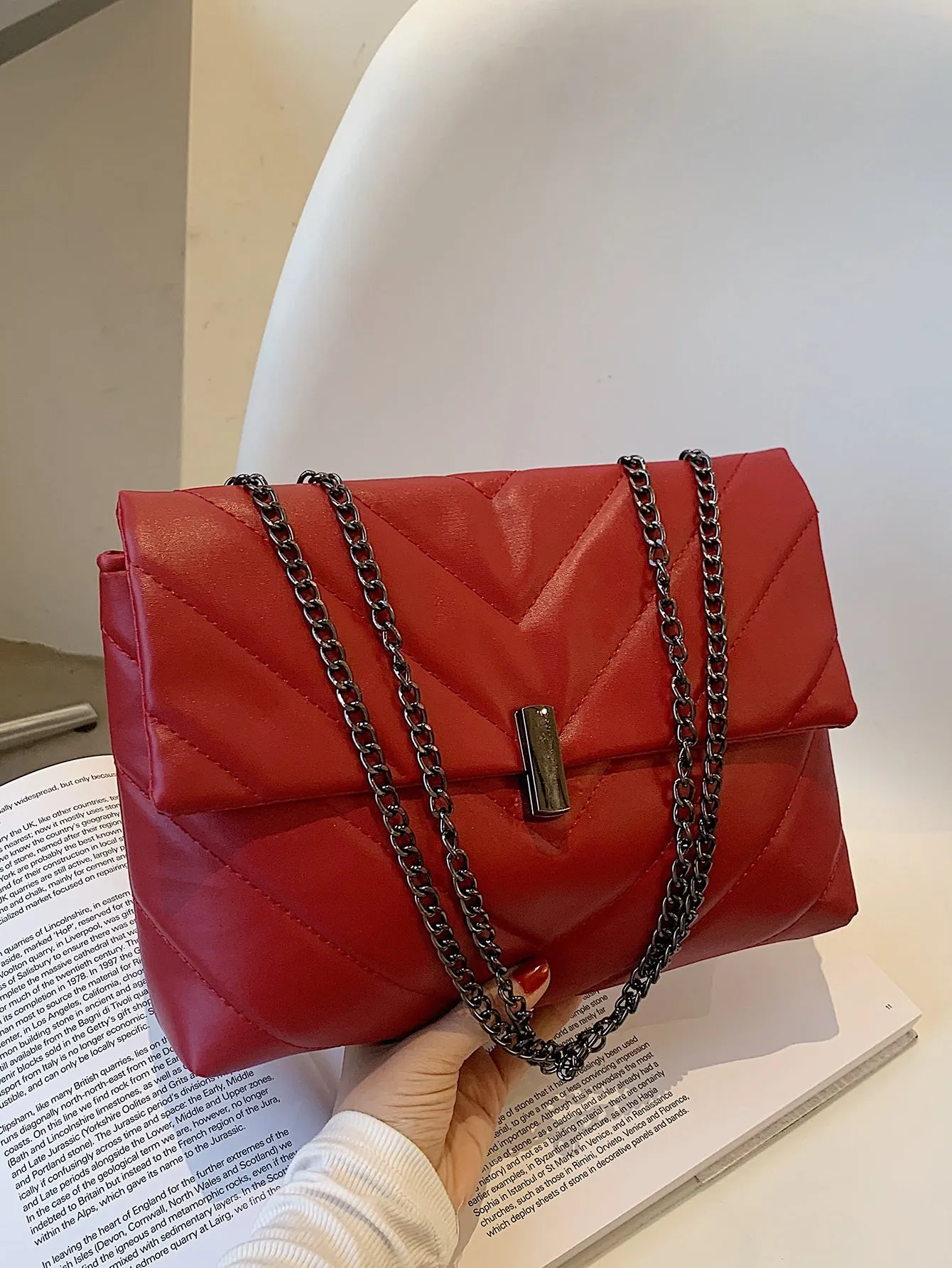 Chevron Flap Chain Bag