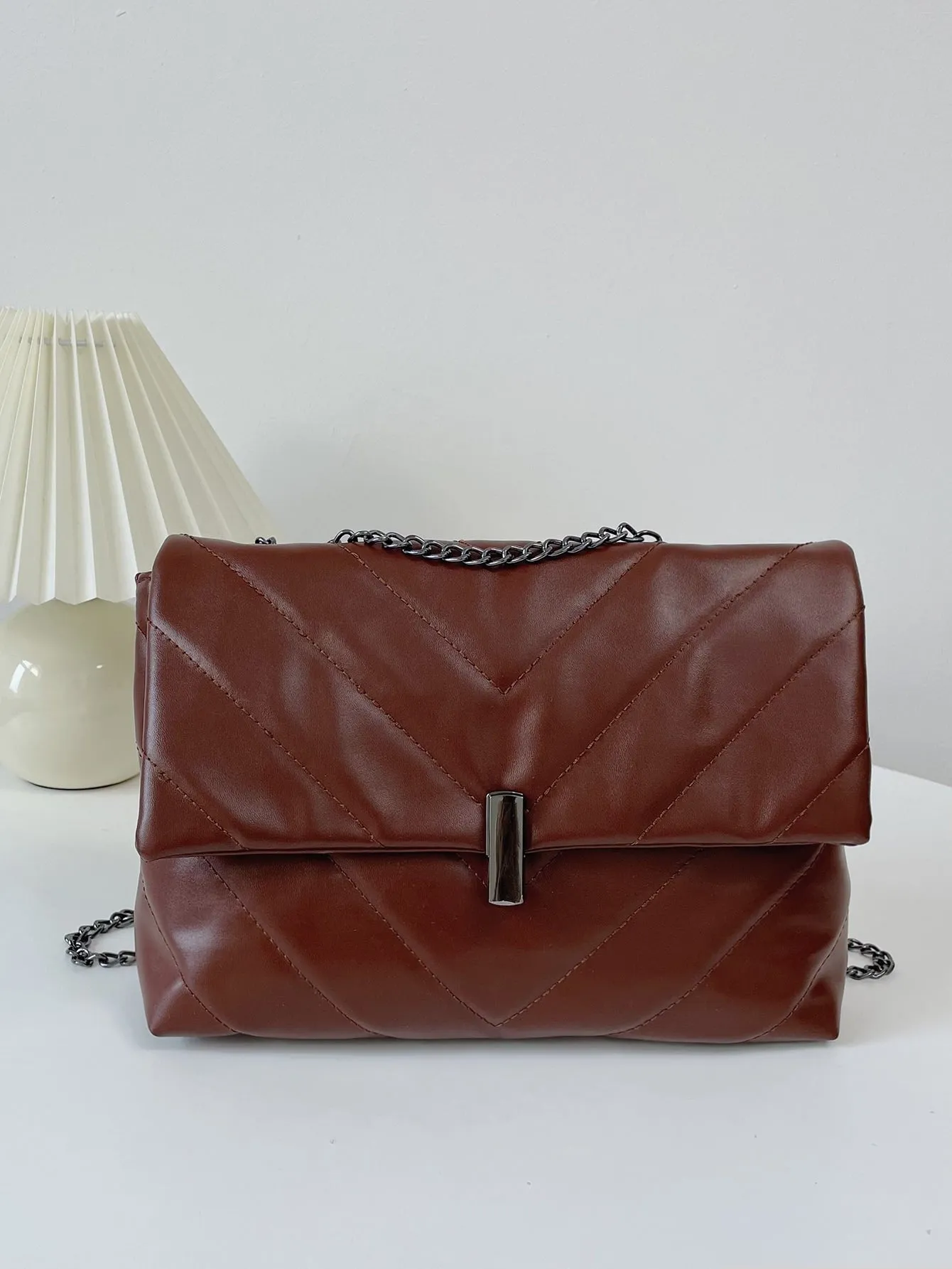Chevron Flap Chain Bag