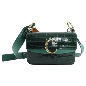 Chloe Green Croc Embossed C Two-Way Flap Bag