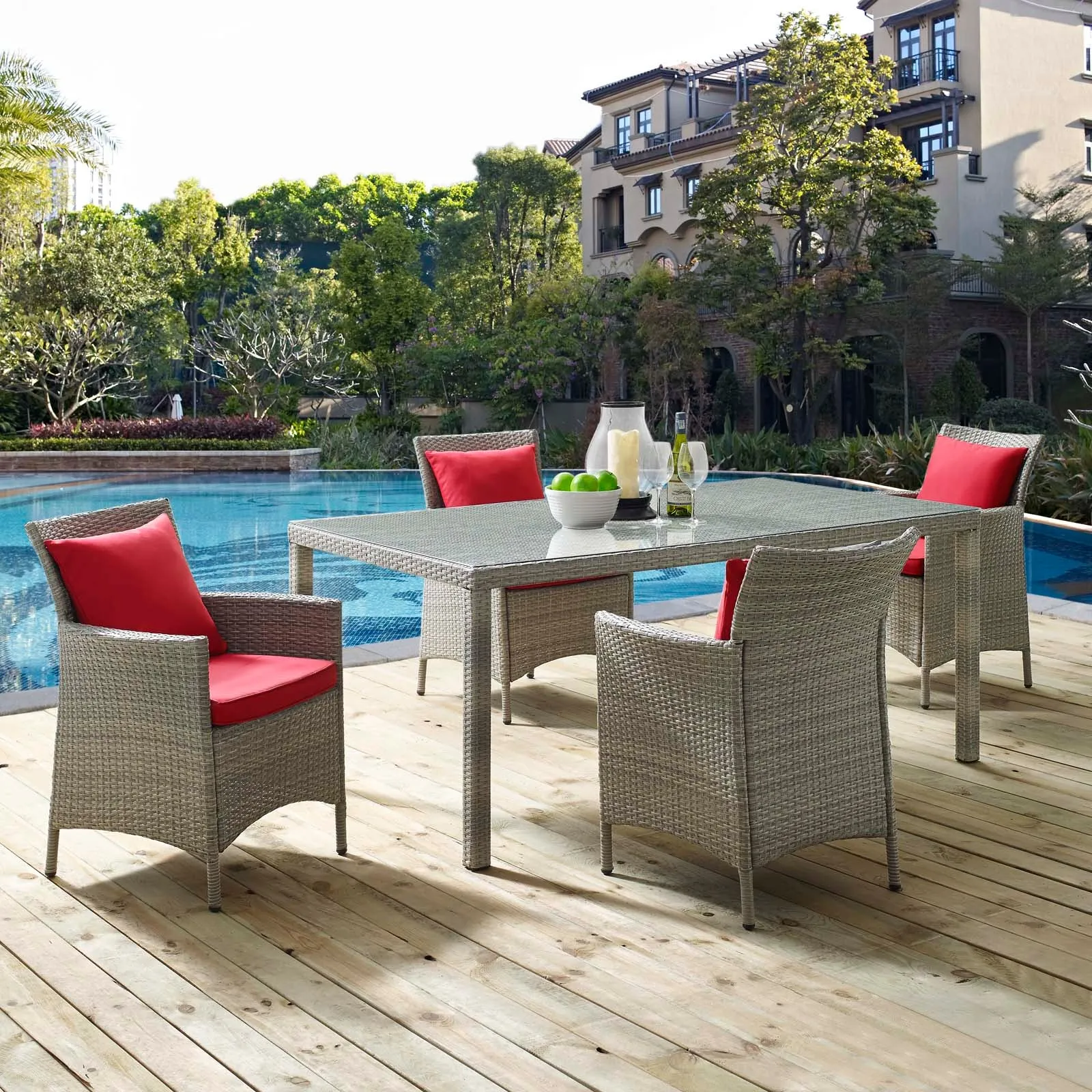 Conduit 5 Piece Outdoor Patio Wicker Rattan Dining Set