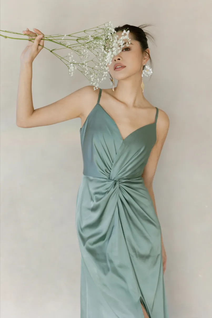 Cora Bridesmaid Dress In Sage Satin