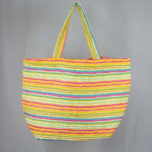 Cotton Quilted Large Shopping / Beach Bag - Multicolour Striped