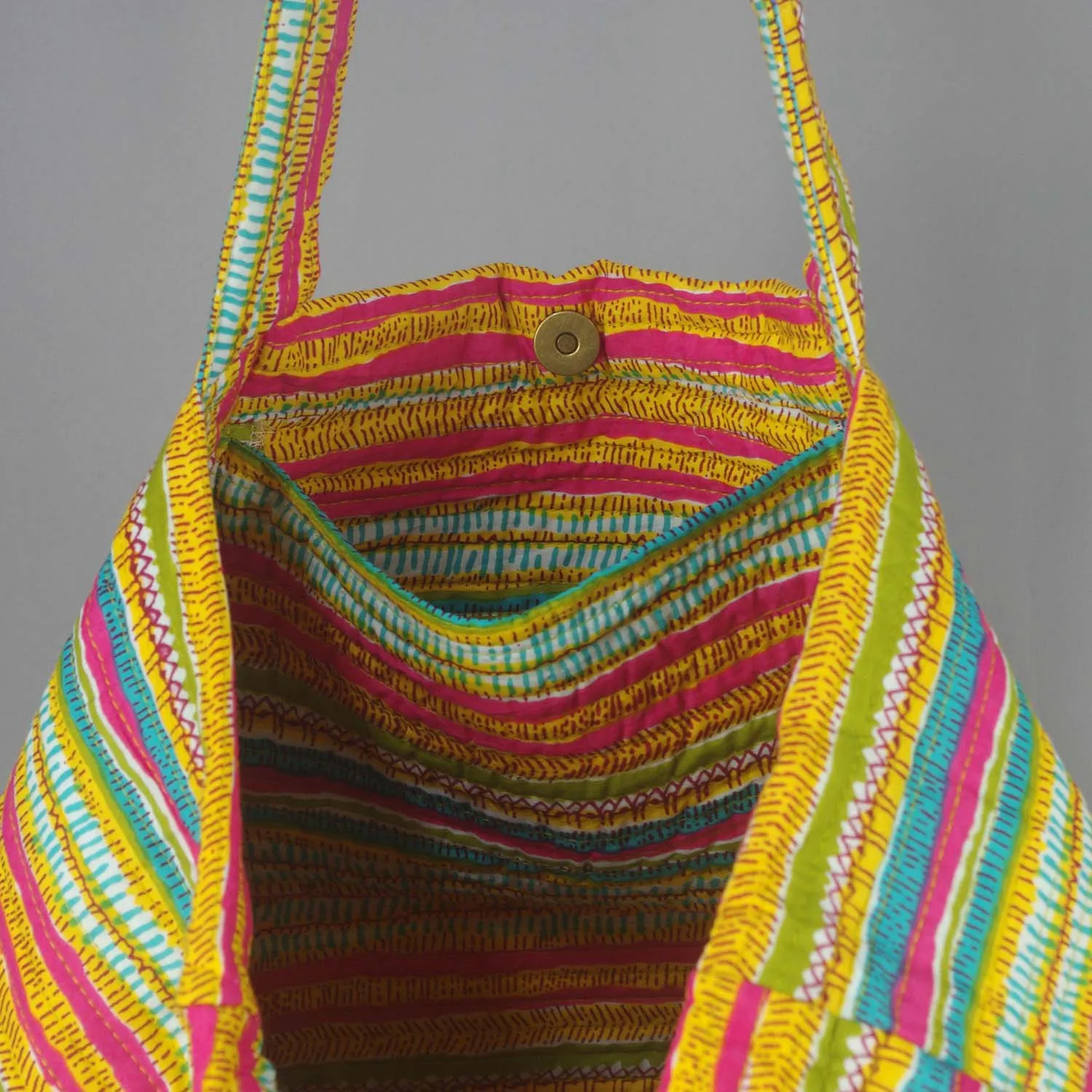 Cotton Quilted Large Shopping / Beach Bag - Multicolour Striped