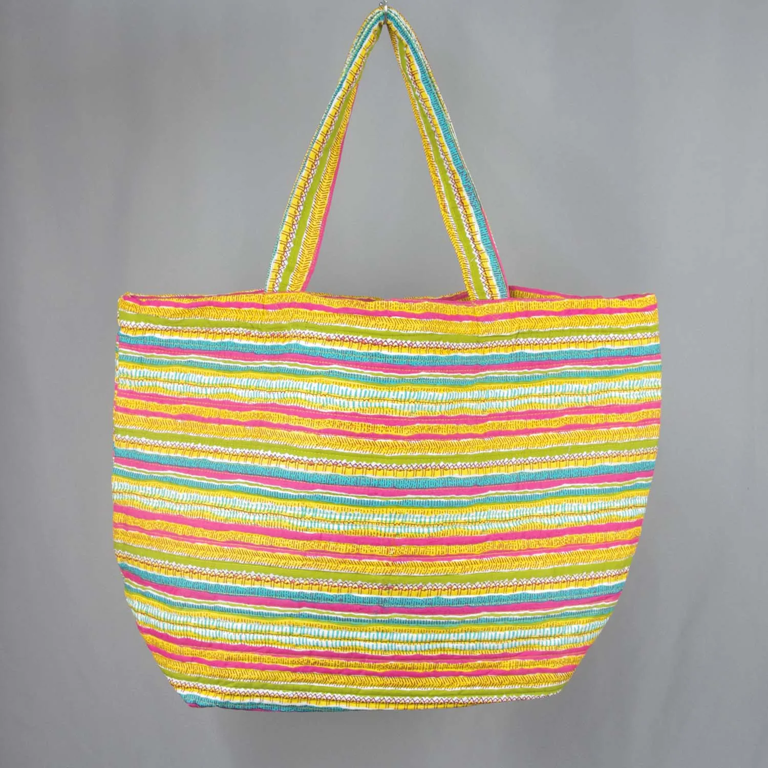 Cotton Quilted Large Shopping / Beach Bag - Multicolour Striped