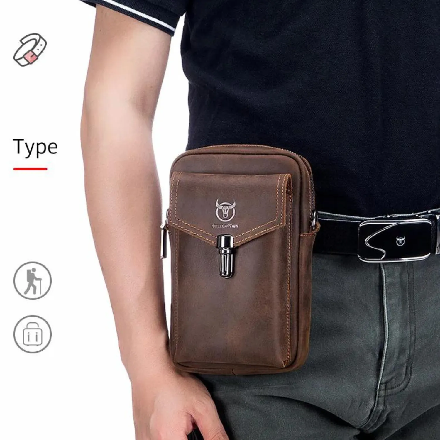 Crazy Horse Leather Men's Waist Bag