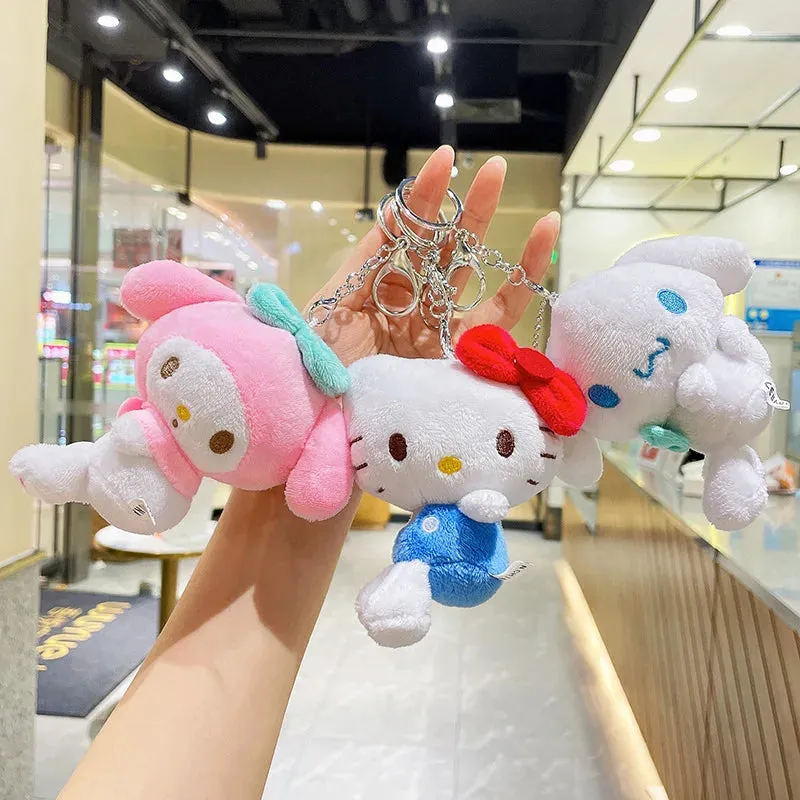 Cute Sanrio Hello Kitty Me Melody Pudding Dog Cinnamoroll Plushie Keychain Phone Bag Charm