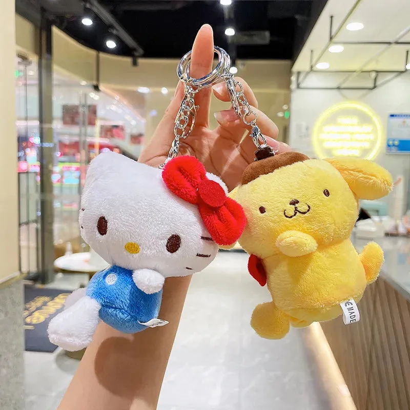 Cute Sanrio Hello Kitty Me Melody Pudding Dog Cinnamoroll Plushie Keychain Phone Bag Charm