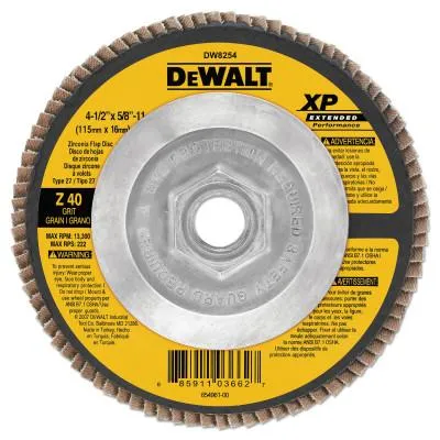 DeWalt® XP™ Ext Perf Flap Disc, 4-1/2 in, 40 Grit, 5/8 in-11 Arbor, 13,300 RPM, T27, DW8254
