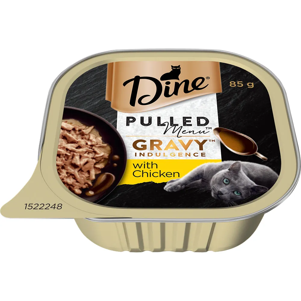 Dine Wet Cat Tray Pulled Menu Gravy Indulgence Chicken Wet Cat Food 7x85g