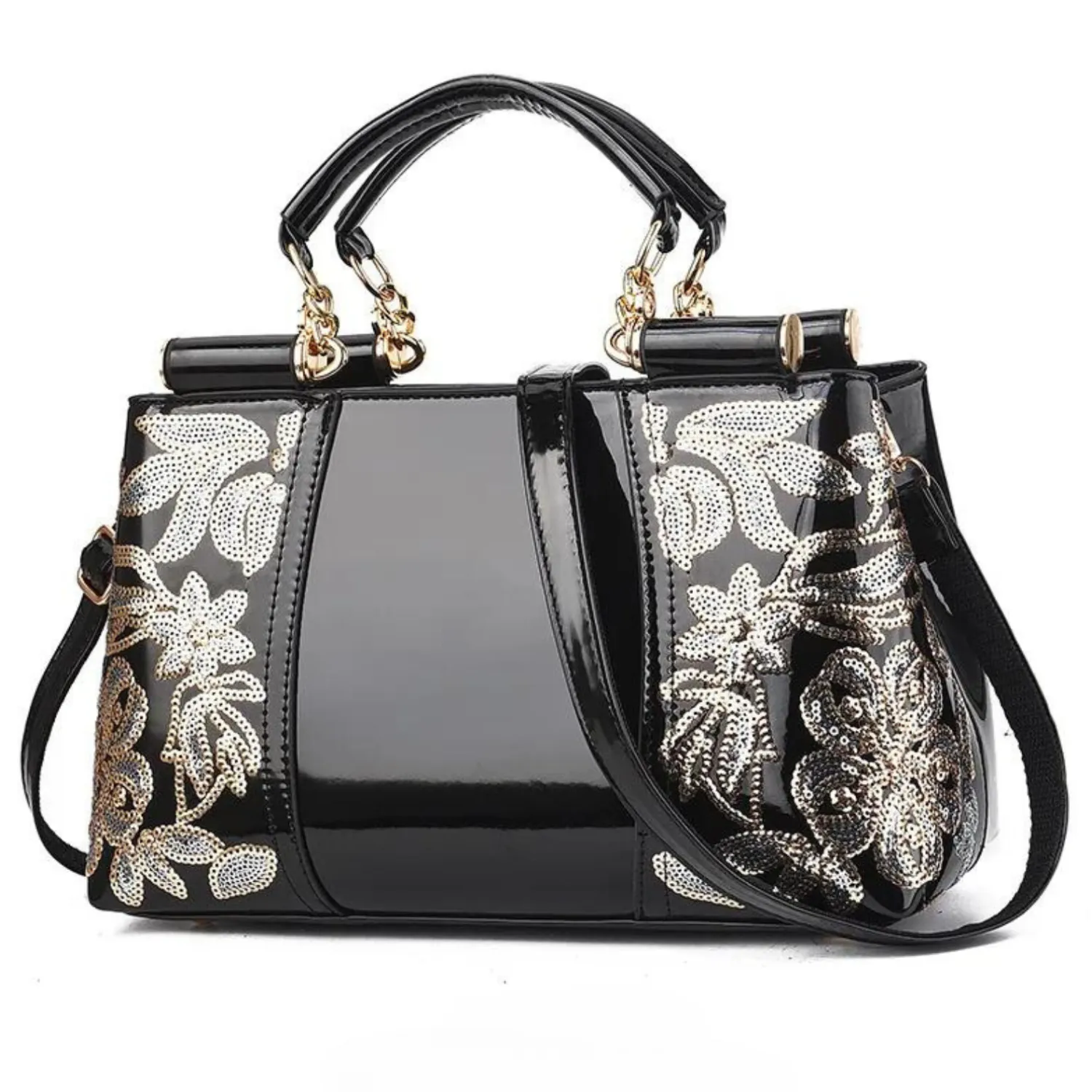 Elegant Sequin Embroidery Patent Handbag