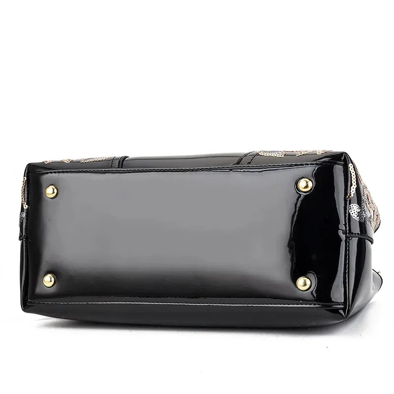 Elegant Sequin Embroidery Patent Handbag