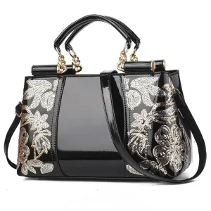 Elegant Sequin Embroidery Patent Handbag