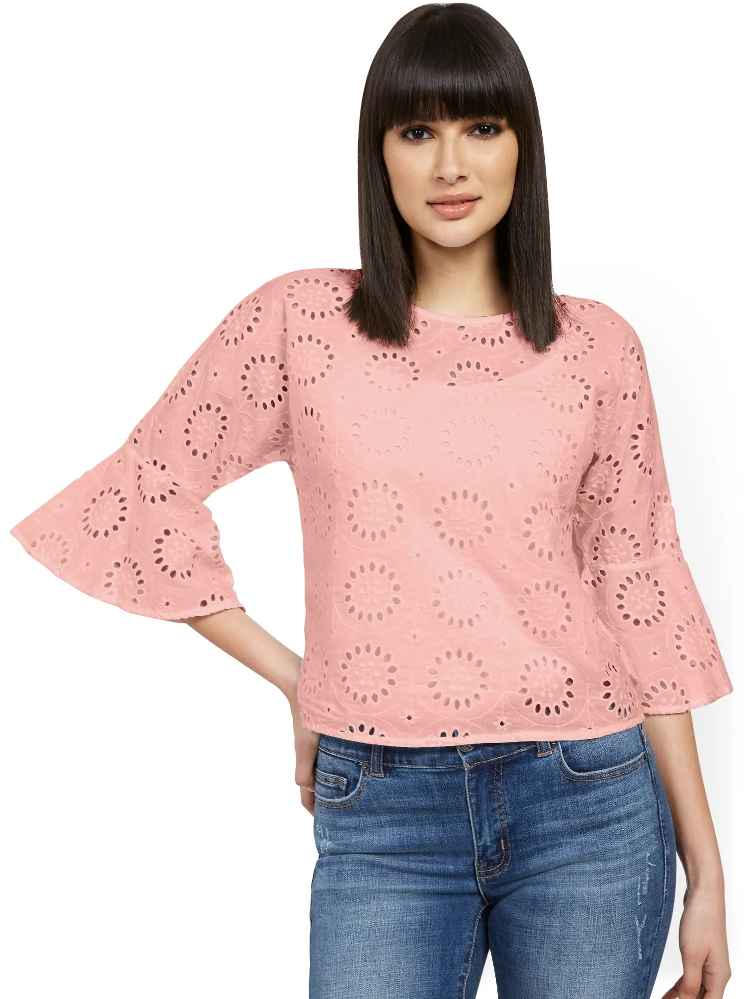 Eyelet Bell-Sleeve Blouse