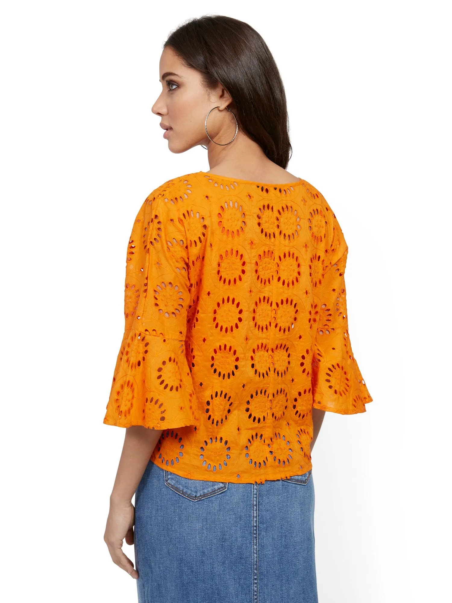 Eyelet Bell-Sleeve Blouse