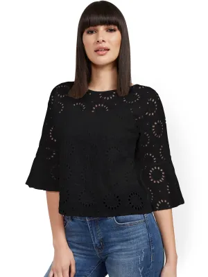 Eyelet Bell-Sleeve Blouse