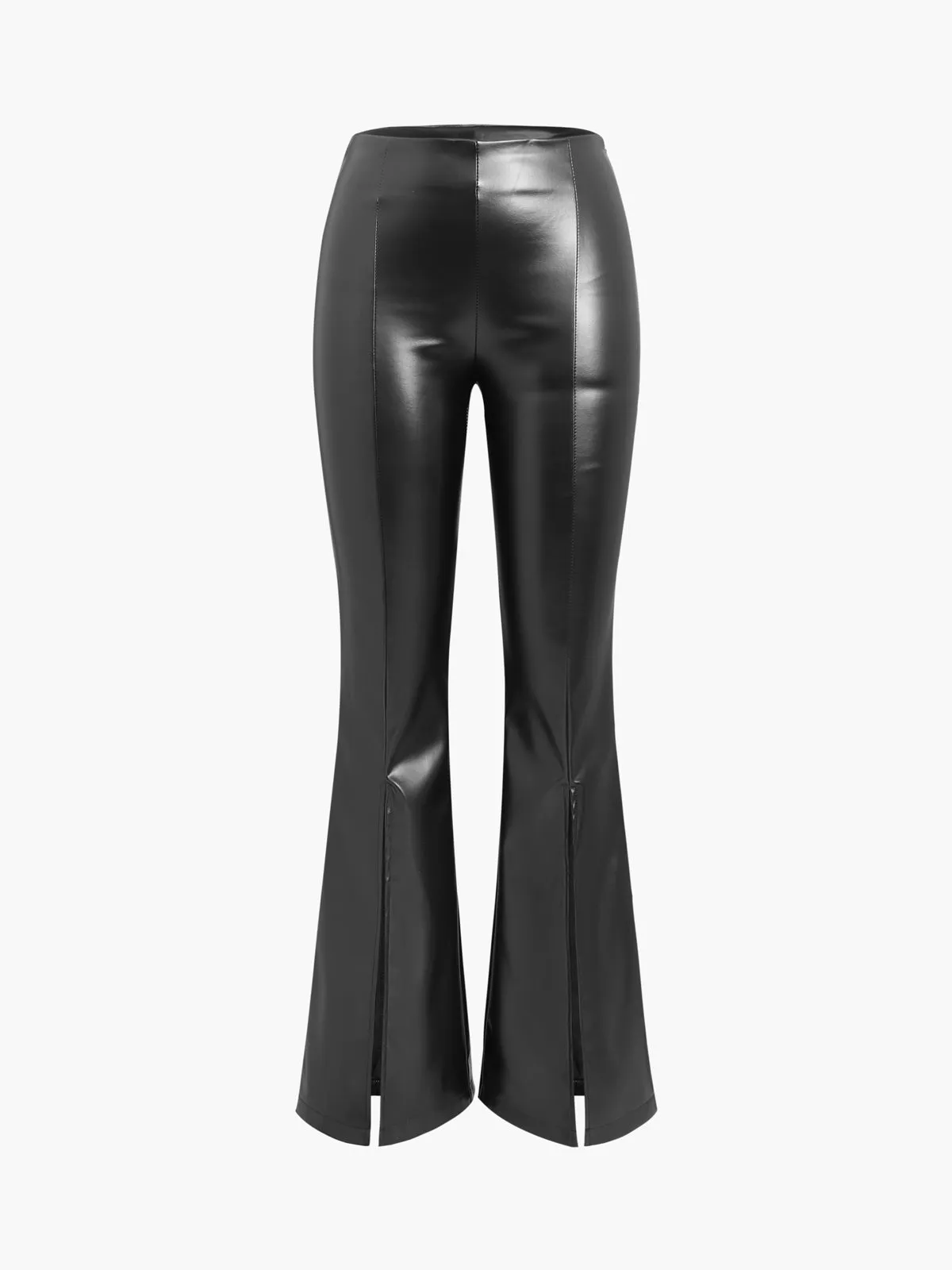 Faux Leather Graceful Zippered Flare Pants
