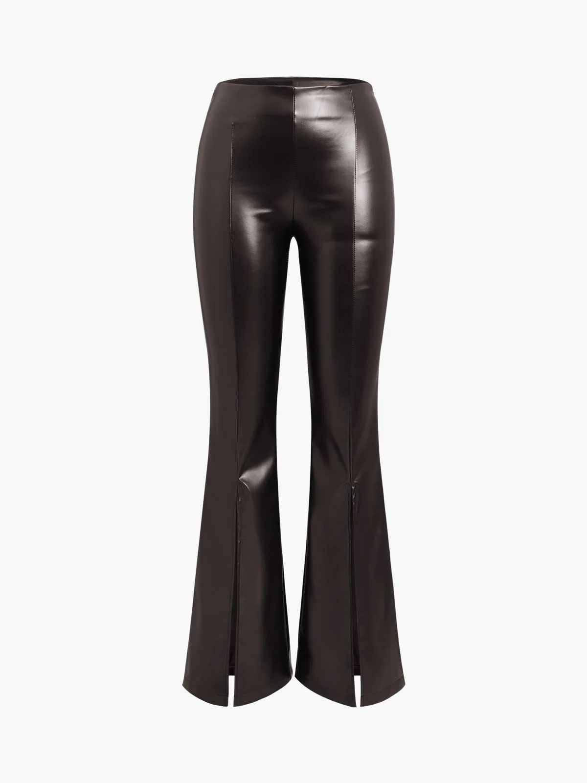 Faux Leather Graceful Zippered Flare Pants