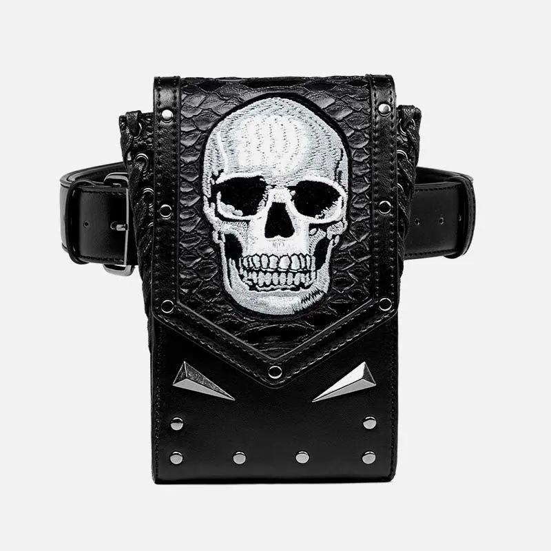 Faux Leather Skull Phone Bag  Waist Pack Punk Style Crossbody Purse