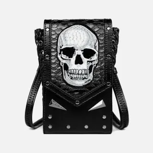 Faux Leather Skull Phone Bag  Waist Pack Punk Style Crossbody Purse