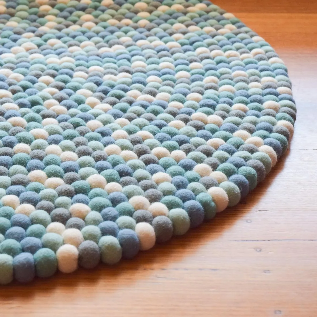 Felt Ball Rug - Blue, White and Grey 100cm