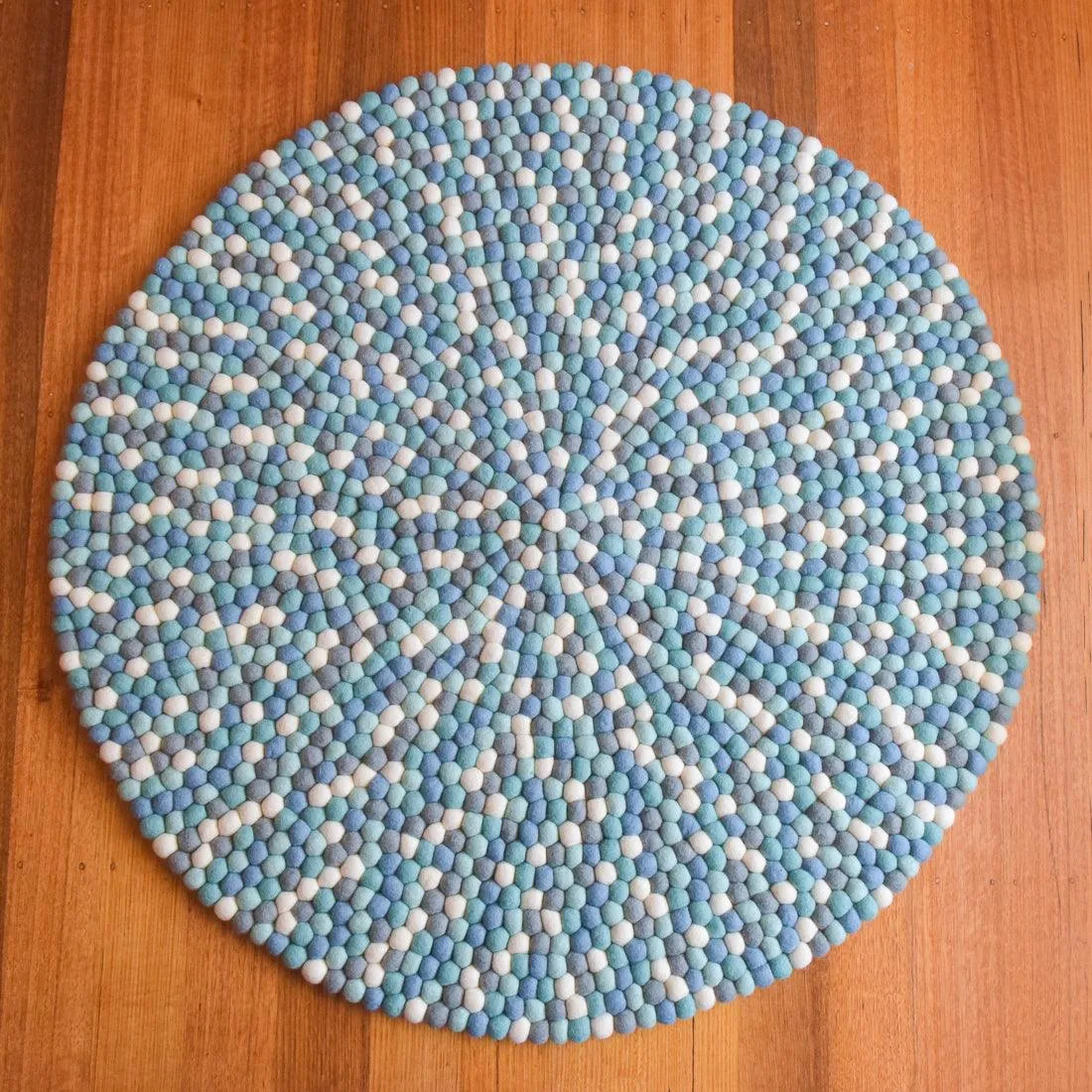 Felt Ball Rug - Blue, White and Grey 100cm