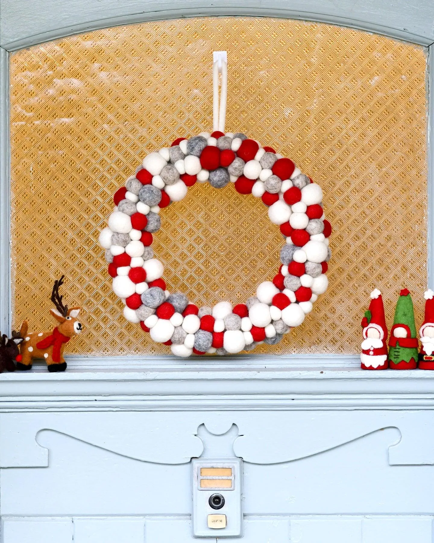 Felt Ball Wreath - Grey, White and Red
