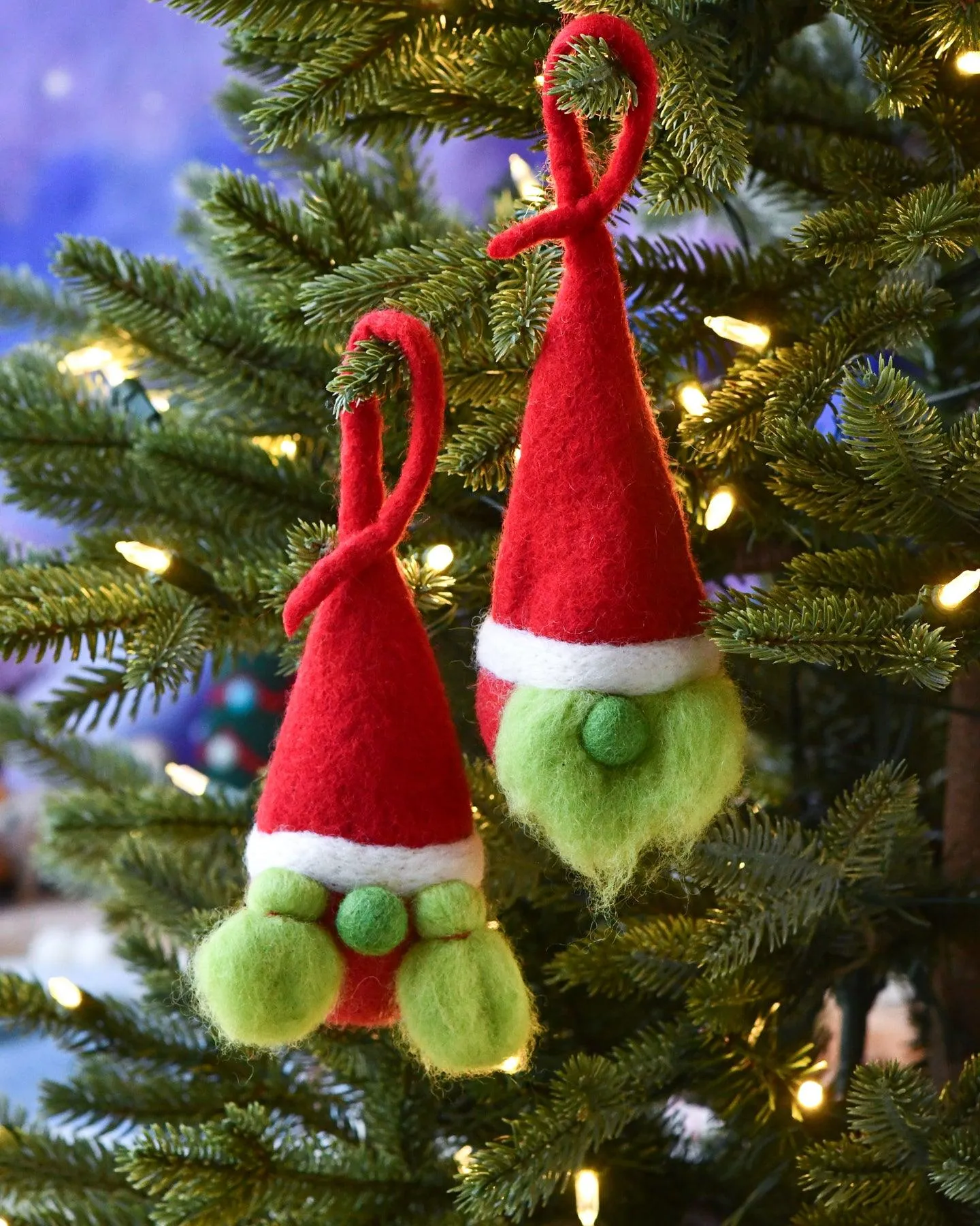 Felt Christmas Grinch Gnome Baubles (Pair)