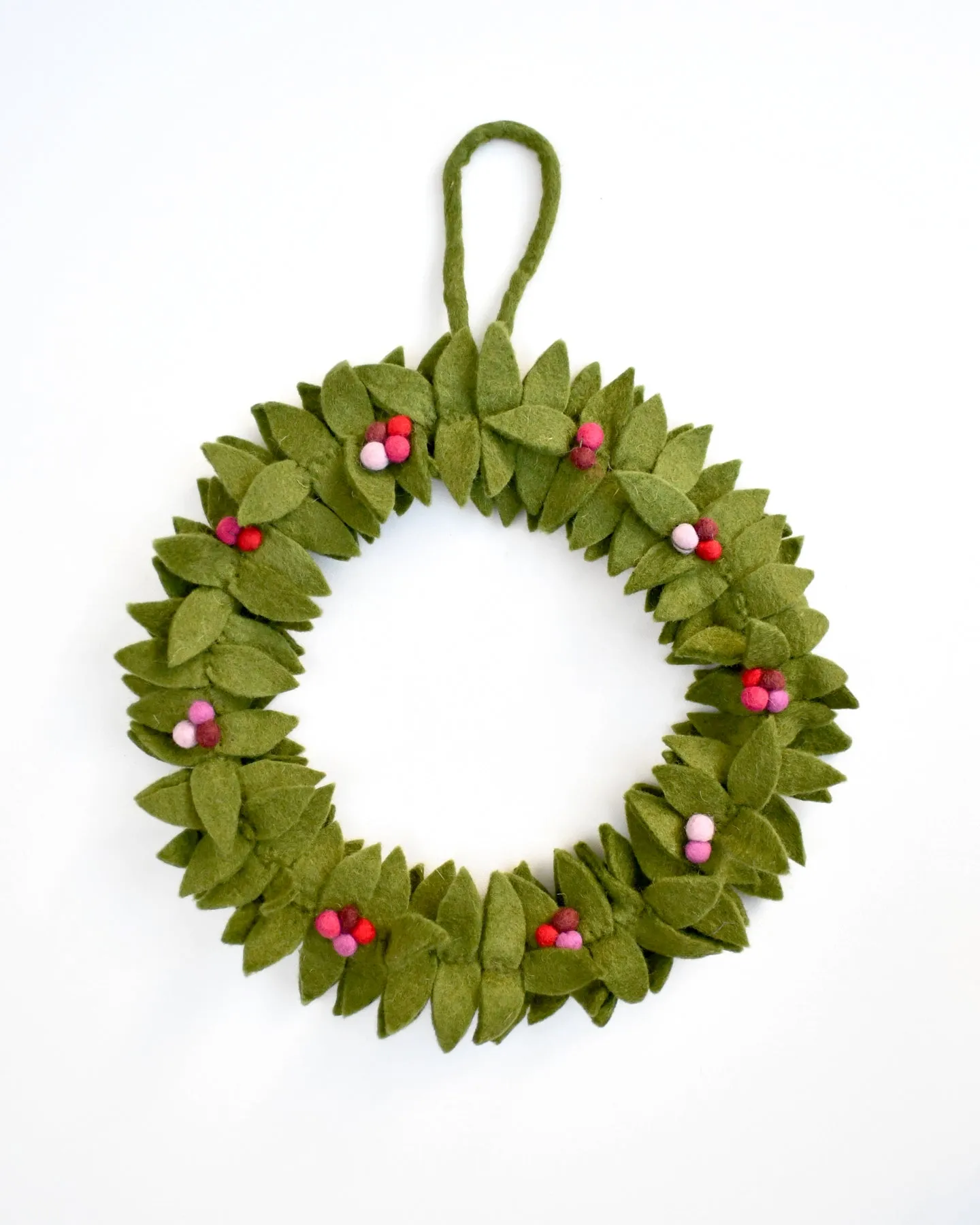 Felt Holly Wreath with Pink Berries