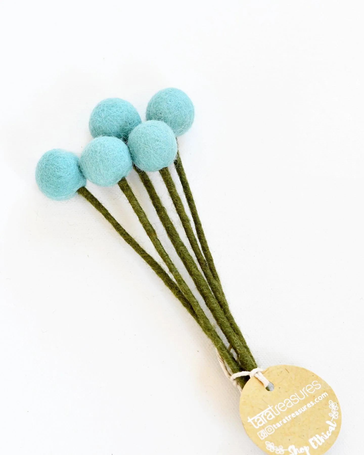 Felt Sky Blue Billy Buttons - Set of 5 Stems